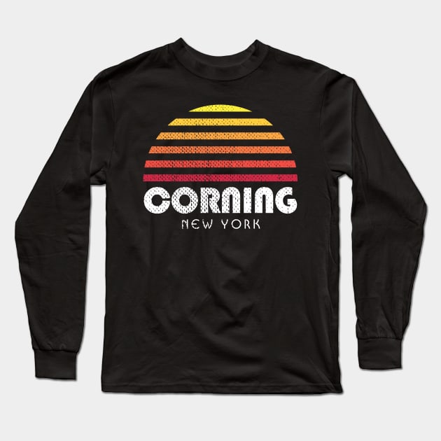 Corning NY Finger Lakes Retro Sunset Long Sleeve T-Shirt by PodDesignShop